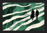 Silhuetter på en hånd-i-hånd-vandring gjennom grønne, virvlende bekker-5