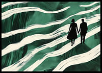 Silhouettes on a hand-in-hand walk through green, swirling streams-2