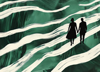 Silhouettes on a hand-in-hand walk through green, swirling streams-7