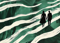 Silhouettes on a hand-in-hand walk through green, swirling streams-3