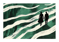 Silhouettes on a hand-in-hand walk through green, swirling streams-1
