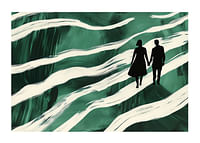 Silhouettes on a hand-in-hand walk through green, swirling streams-1