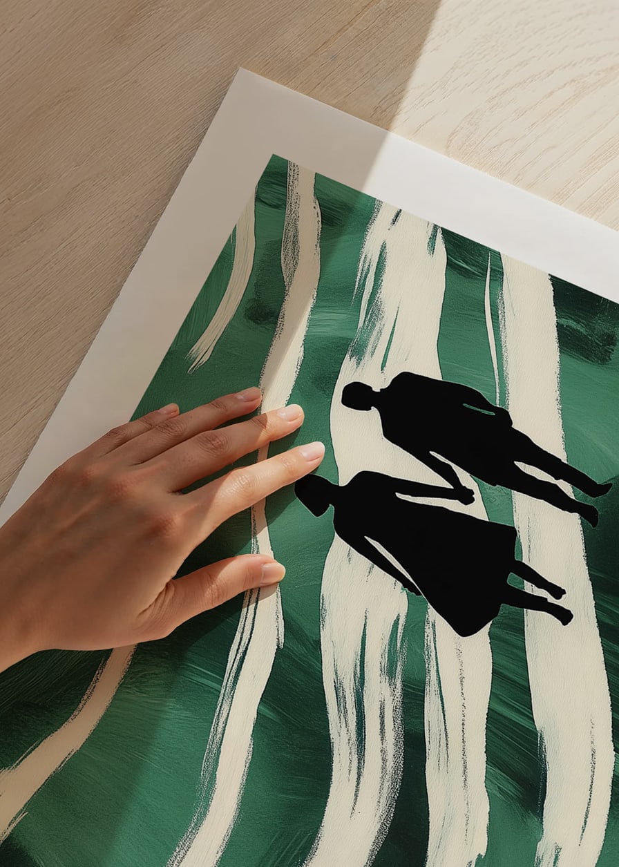 Silhouettes on a hand-in-hand walk through green, swirling streams-12