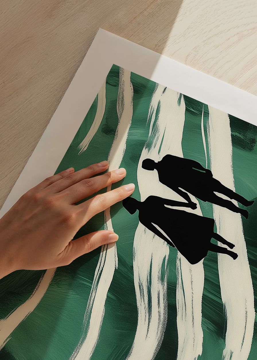 Silhouettes on a hand-in-hand walk through green, swirling streams-12