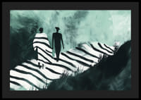 Zwei Silhouetten gehen einen verträumten Weg in sanften Farben entlang-4