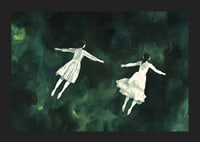Two figures float gracefully in a mysterious green landscape-5