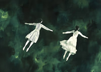 Two figures float gracefully in a mysterious green landscape-7