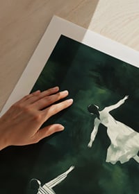 Two figures float gracefully in a mysterious green landscape-9