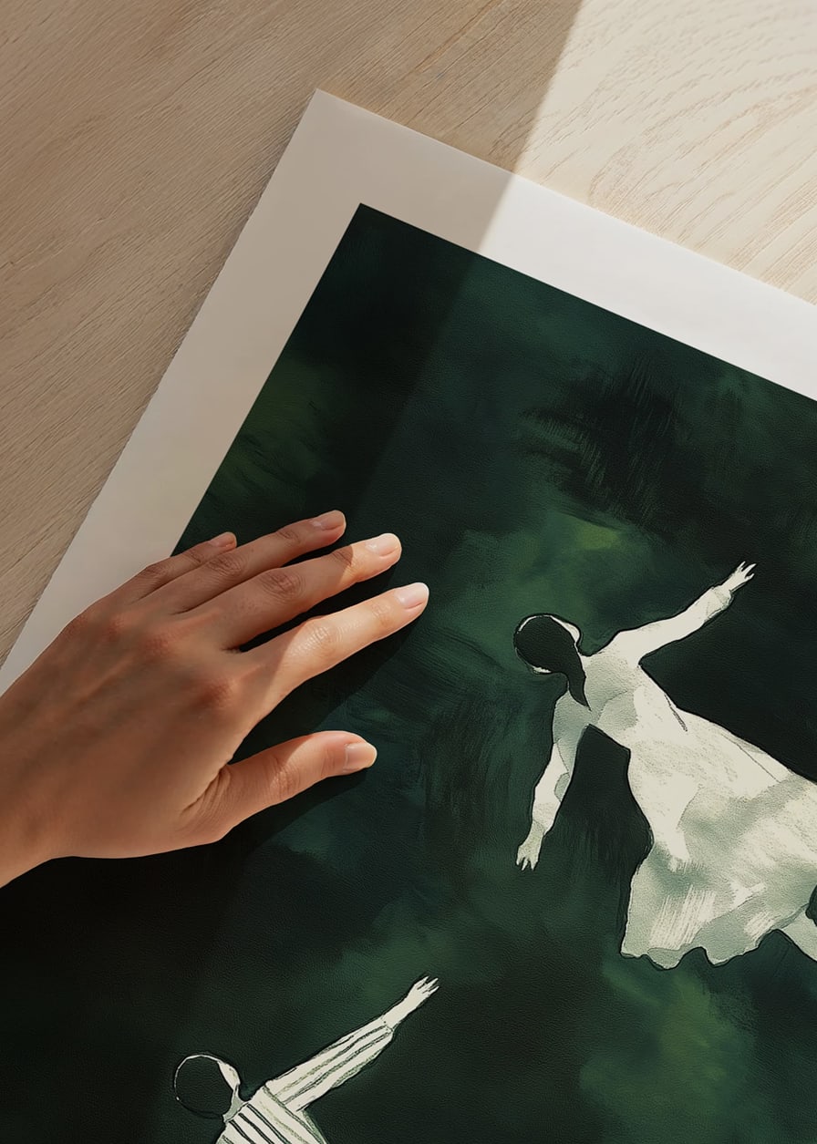 Two figures float gracefully in a mysterious green landscape-12