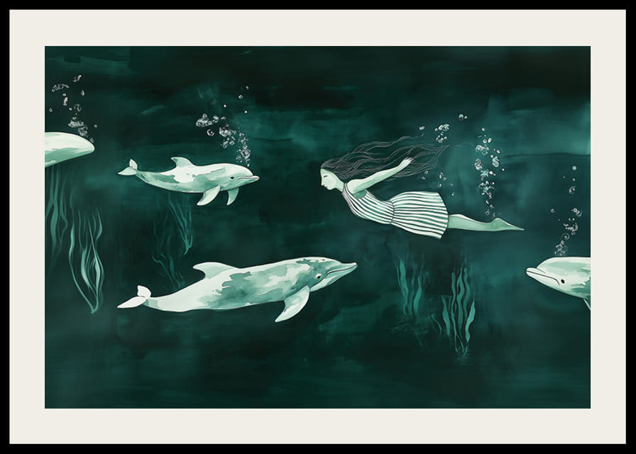 En magisk undervannsverden med delfiner og en havfrue-12