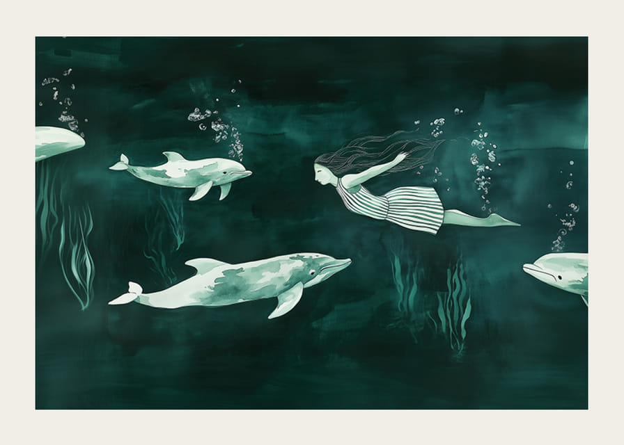 En magisk undervannsverden med delfiner og en havfrue-12