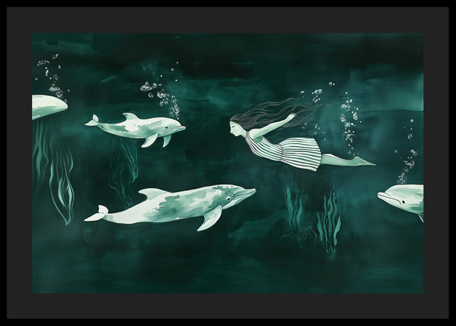 En magisk undervannsverden med delfiner og en havfrue-12