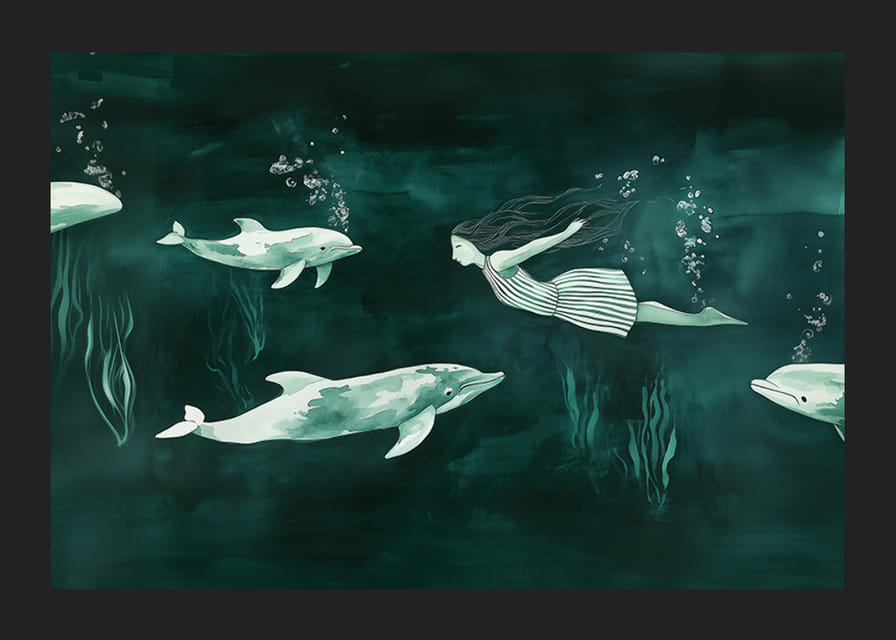 En magisk undervannsverden med delfiner og en havfrue-12