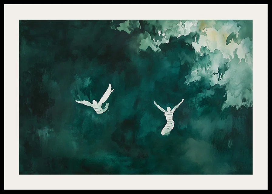 Two silhouettes float in a mysterious green mist.-12