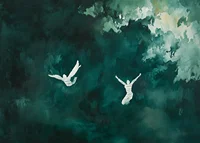 Two silhouettes float in a mysterious green mist.-7