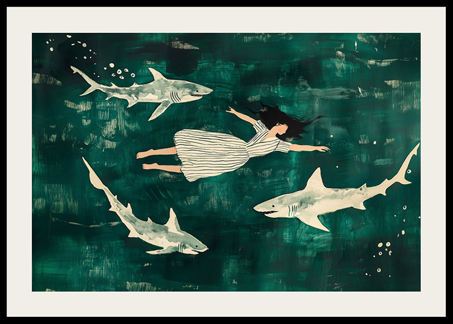 Dreamlike swim with sharks in a mysterious, green sea-12