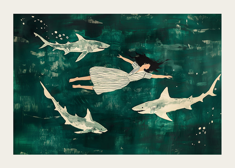 Dreamlike swim with sharks in a mysterious, green sea-12