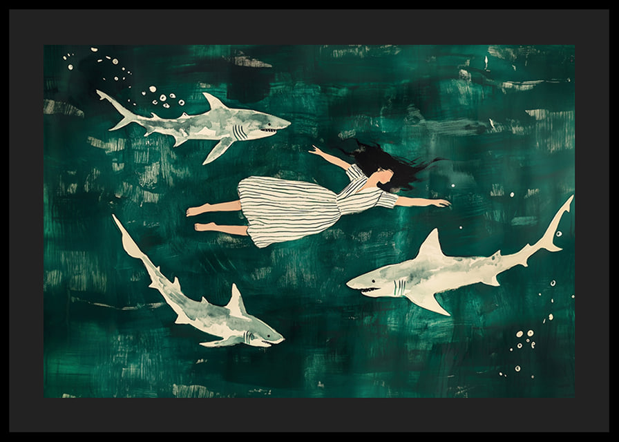 Dreamlike swim with sharks in a mysterious, green sea-12