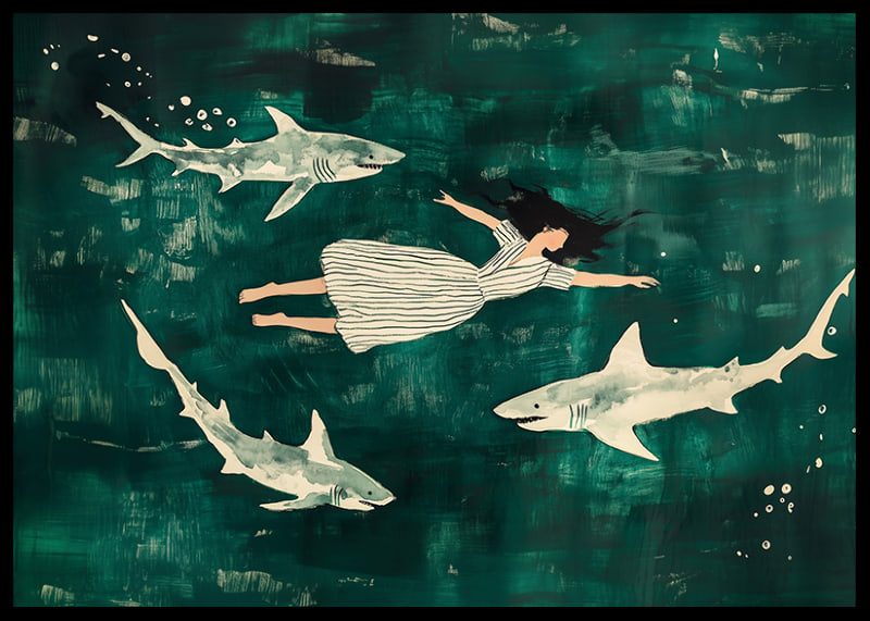 Dreamlike swim with sharks in a mysterious, green sea-12