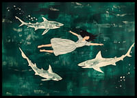 Dreamlike swim with sharks in a mysterious, green sea-2