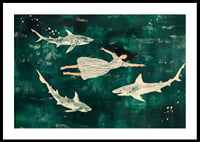 Dreamlike swim with sharks in a mysterious, green sea-0