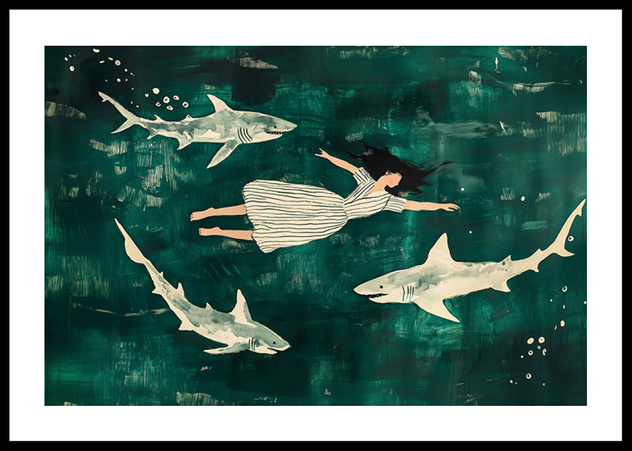 Dreamlike swim with sharks in a mysterious, green sea-12