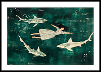 Dreamlike swim with sharks in a mysterious, green sea-0