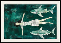 Temné tajomné more s dievčaťom obklopeným žralokmi-2