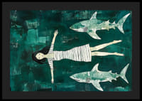 Temné tajomné more s dievčaťom obklopeným žralokmi-4