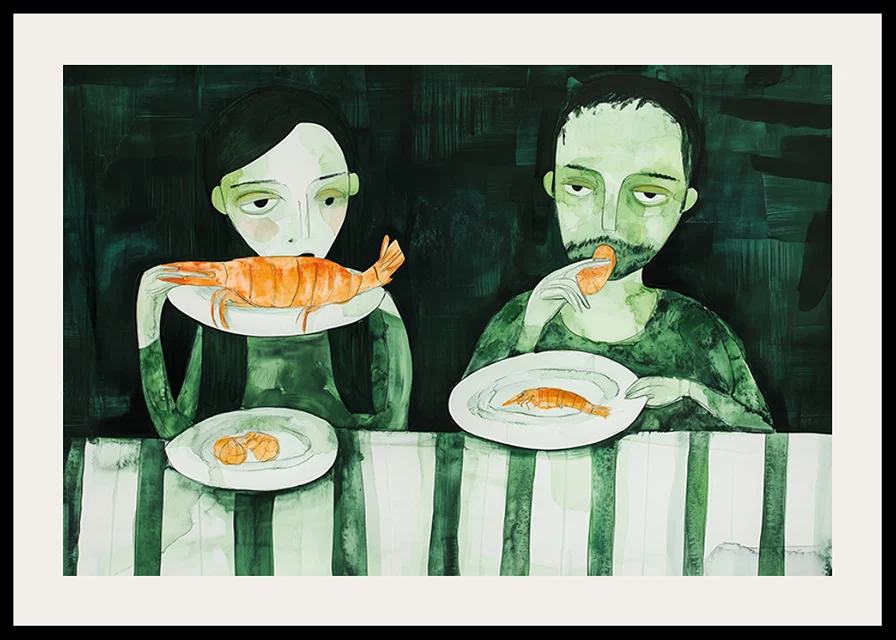 Two people share a quiet meal of shrimp-12