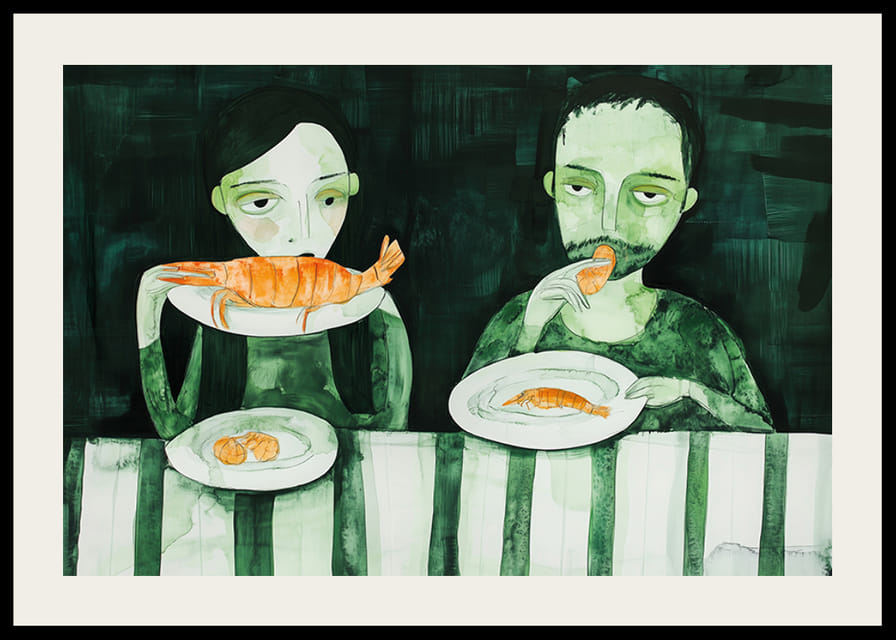 Dwie osoby dzielą się cichym posiłkiem składającym się z krewetek-12