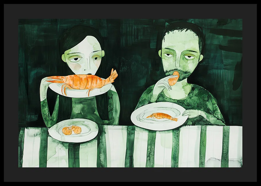 Two people share a quiet meal of shrimp-12