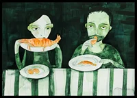 Two people share a quiet meal of shrimp-6
