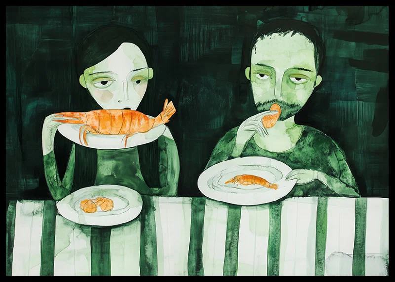 Two people share a quiet meal of shrimp-12