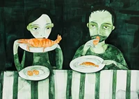 Two people share a quiet meal of shrimp-7