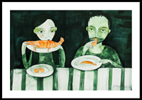 Two people share a quiet meal of shrimp-0