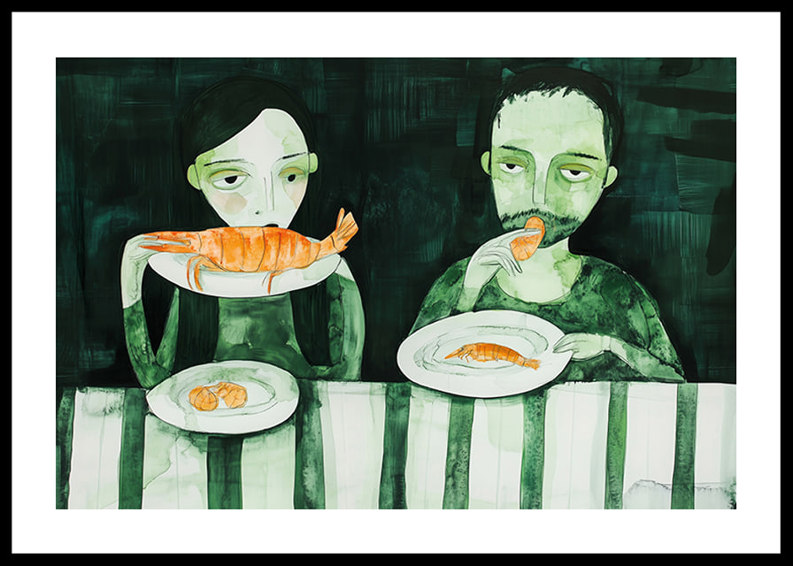 Two people share a quiet meal of shrimp-12