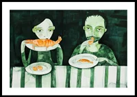 Two people share a quiet meal of shrimp-0