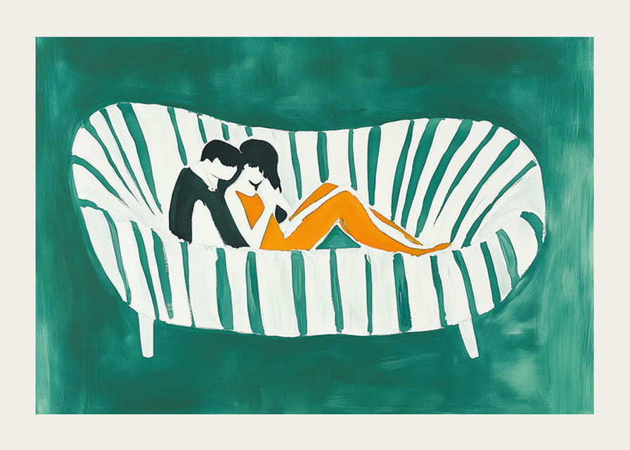 Una pareja amorosa en un abrazo acogedor y colorido.-12