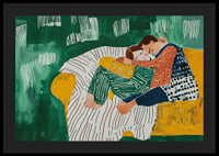 Painting of a couple hugging in soft colors and patterns-4