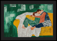 Peinture d'un couple enlacé aux couleurs et motifs doux-4