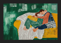 Peinture d'un couple enlacé aux couleurs et motifs doux-5