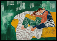 Painting of a couple hugging in soft colors and patterns-6