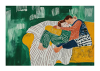 Painting of a couple hugging in soft colors and patterns-1
