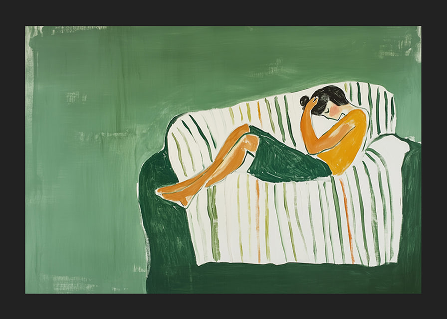 A relaxed figure rests in a harmonious green environment-12
