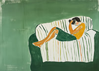 A relaxed figure rests in a harmonious green environment-7