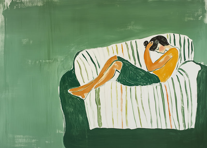 A relaxed figure rests in a harmonious green environment-12