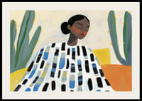 En kvinne i fredelig hvile omgitt av kaktuser og livlige farger-2