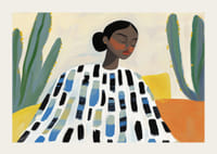 En kvinne i fredelig hvile omgitt av kaktuser og livlige farger-3