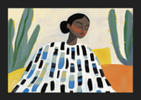 En kvinne i fredelig hvile omgitt av kaktuser og livlige farger-5